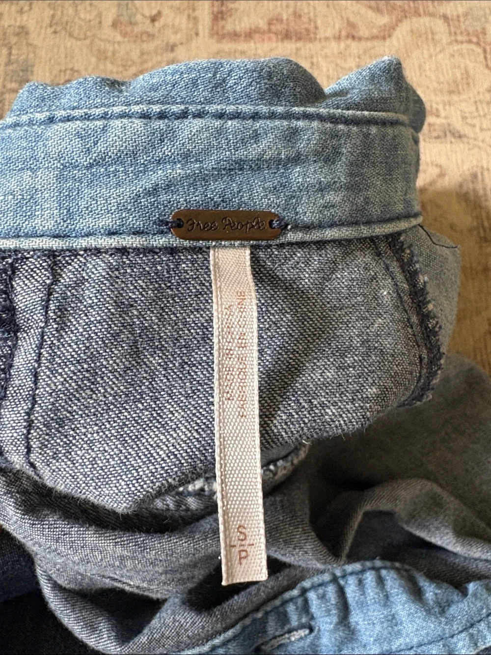 Free People Two-Tone Denim Button-Down Shirt Jacket in Dark & Light Blue